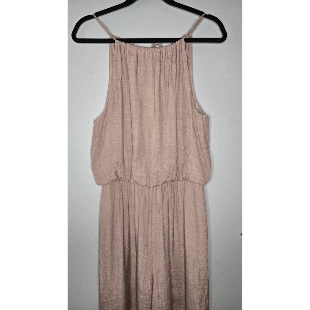 Mittoshop Sleeveless Wide Leg Halter Jumpsuit Taupe Blush Made in USA Large - Picture 3 of 8